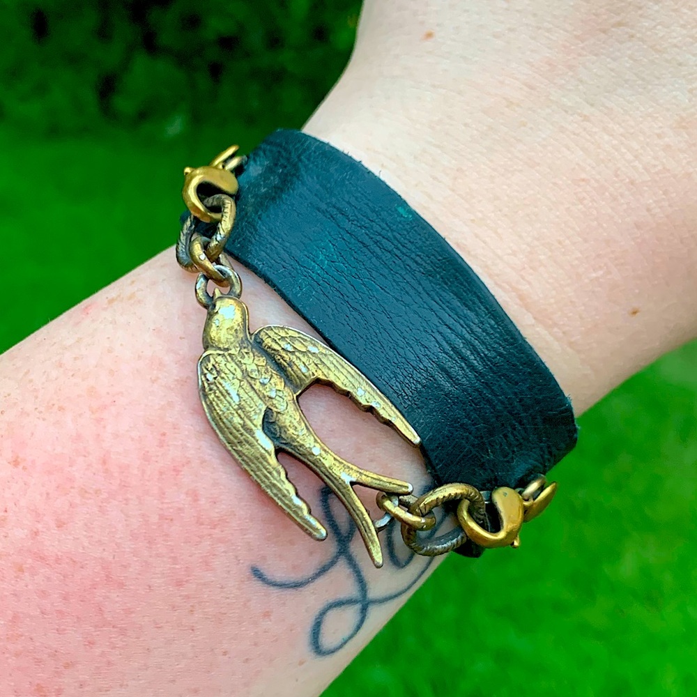 Metal Sparrow Leather Cuff